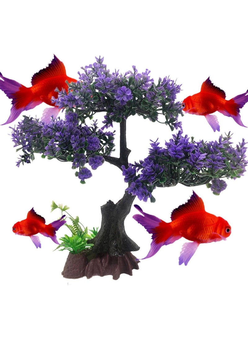 Soofam Fish Tank Plants - Artificial Fish Tank Decorations | Plant Waterscape, Blossom Tree & Grass Aquarium Decor Set, Hides Accessories for Decor - Image 1