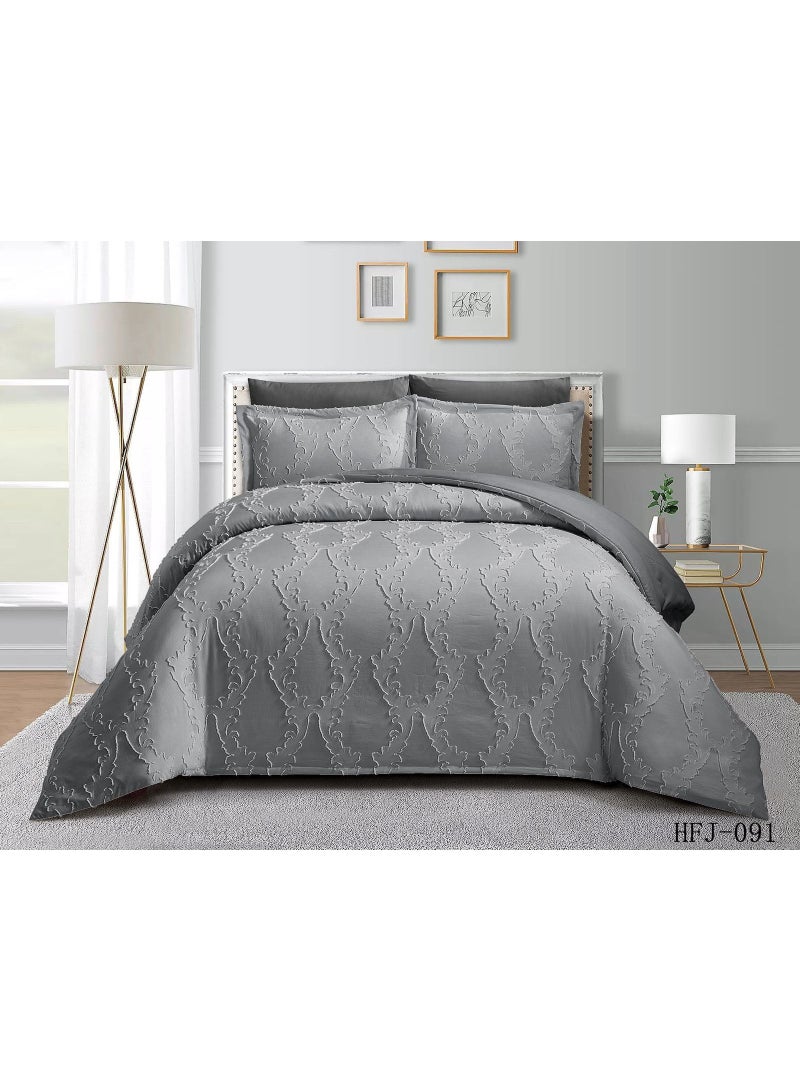6-Piece King Size Tufted Comforter Set with Fixed Filling – Soft Cotton Embroidered Bedding, Fitted Sheet 200x200cm & 4 Pillowcases