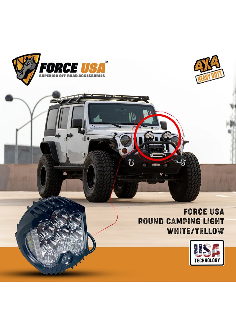 FORCE USA مصباح تخييم دائري LED - مصباح مدمج، متين، ومتعدد الاستخدامات للتخييم، القيادة على الطرق الوعرة، إصلاح المركبات، والطوارئ مع أداء طويل الأمد - Image 5