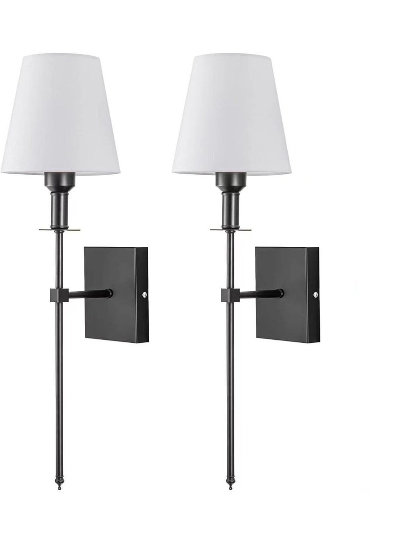 2 Pcs Slim Wall Sconces with Fabric Shade Industrial Wall Lighting Lamps Fixtures Wall Mounted Sconce for Mirror Hallway Kitchen Bedroom Living Room Bathroom，Black - Image 1
