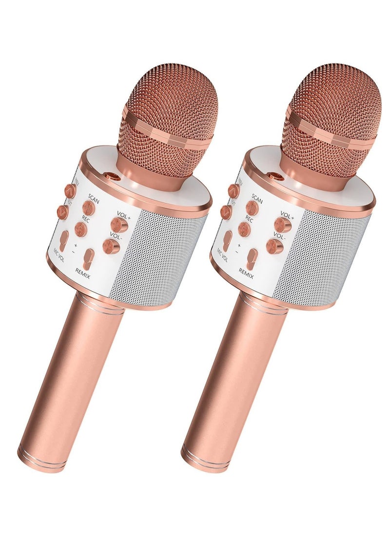2-Pack Wireless Bluetooth Karaoke Microphones - Portable Handheld Mics with Built-In Speaker (Rose Gold & Silver) - Image 1