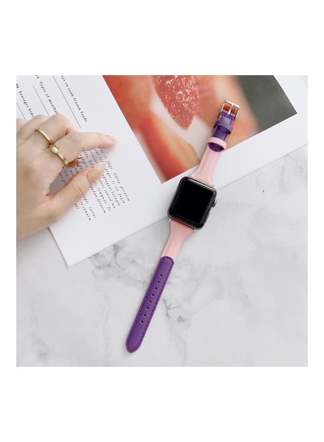 NIBEMINENT Small Waist Color Matching Leather Replacement Strap Watchband For Apple Watch Series 7/6/SE/5/4/3/2/1 41/40/38mm Purple/Pink - Image 1