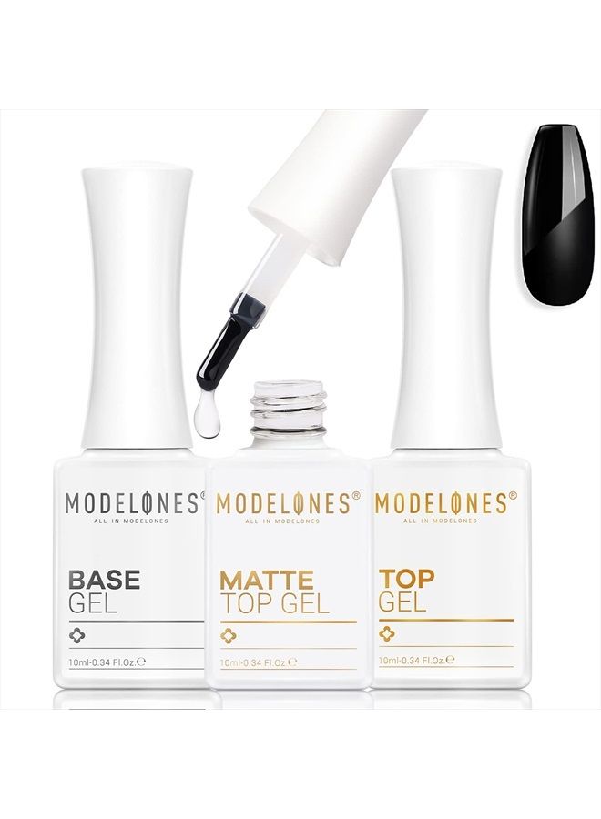 modelones Matte Gel Top Coat, 3 Pcs No Wipe Gel Top and Base Coat,Velvet Matte Glossy Shine Clear Effect Soak Off Nail Lamp Long Lasting Gel Polish Gel Top Base Coat for Home Salon Use, 10ml - Image 1