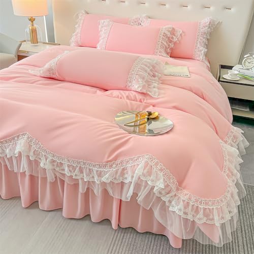 MOOWOO Chic Ruffle Lace Polyester Duvet Cover Set -Girl Pink Bedding-2 Piece Twin Duvet Cover with Zipper Closure -Ultra Soft and Light Weight (Pink,Twin) - Image 4