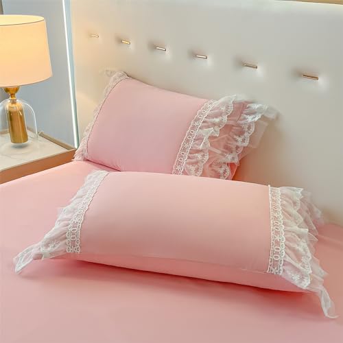 MOOWOO Chic Ruffle Lace Polyester Duvet Cover Set -Girl Pink Bedding-2 Piece Twin Duvet Cover with Zipper Closure -Ultra Soft and Light Weight (Pink,Twin) - Image 3
