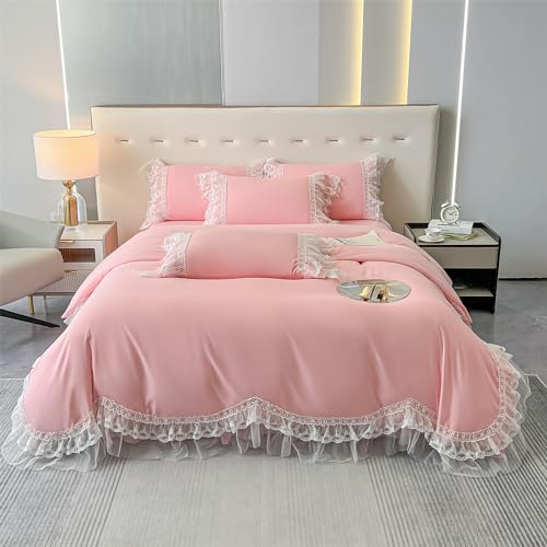 MOOWOO Chic Ruffle Lace Polyester Duvet Cover Set -Girl Pink Bedding-2 Piece Twin Duvet Cover with Zipper Closure -Ultra Soft and Light Weight (Pink,Twin) - Image 2
