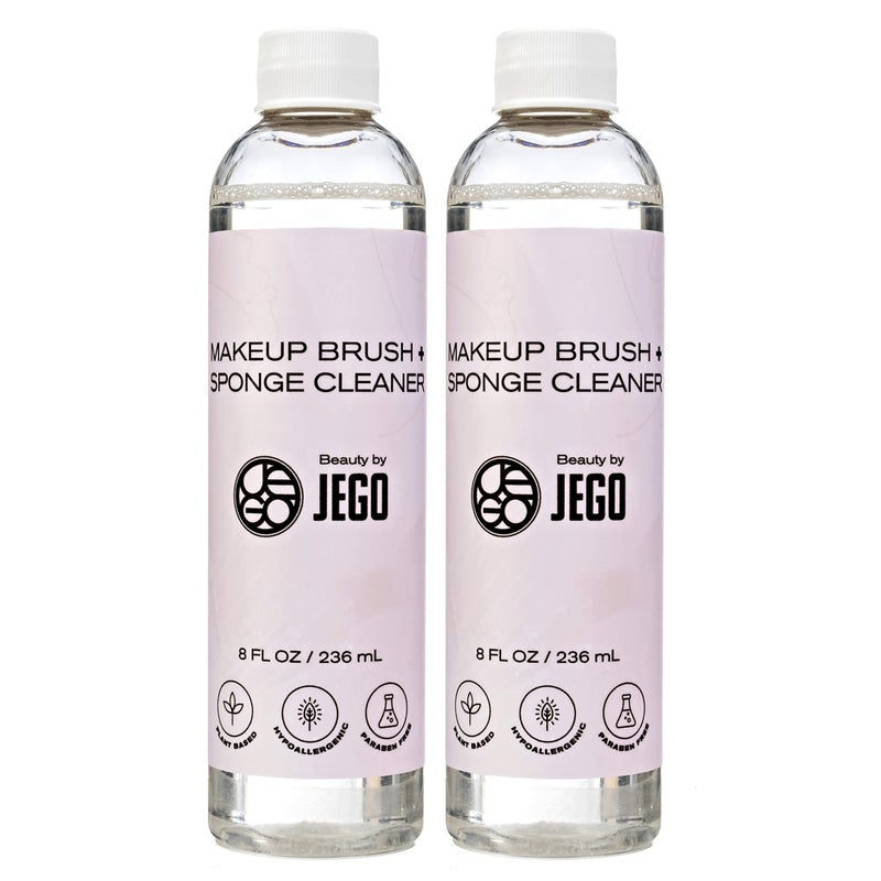 JEGO Makeup Brush Cleaner Solution  Sponge Cleaner  Make Up Brush Liquid Cleanser  Hypoallergenic  PlantBased Solution Removes Makeup Dirt  Oil  16 Oz Set of 2