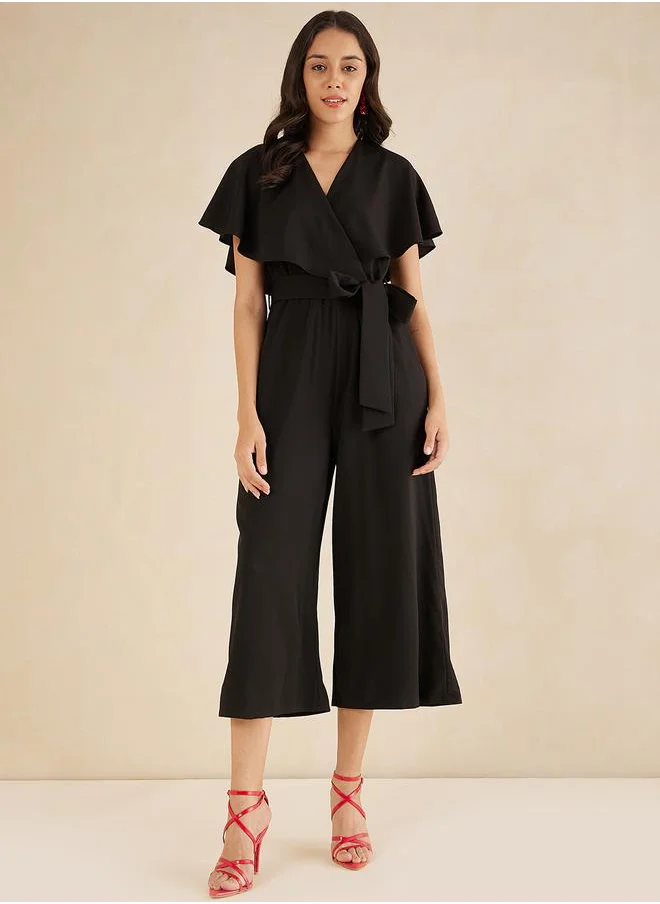 فيميلا Solid Kimono Wrap Jumpsuit with Ruffled Sleeves