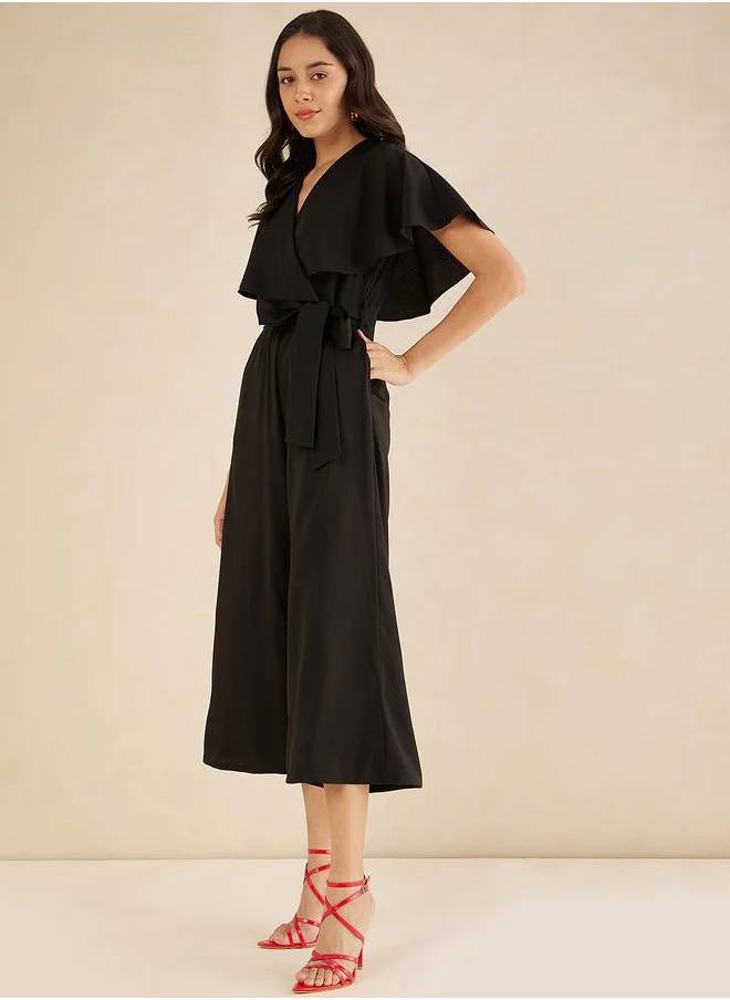 فيميلا Solid Kimono Wrap Jumpsuit with Ruffled Sleeves