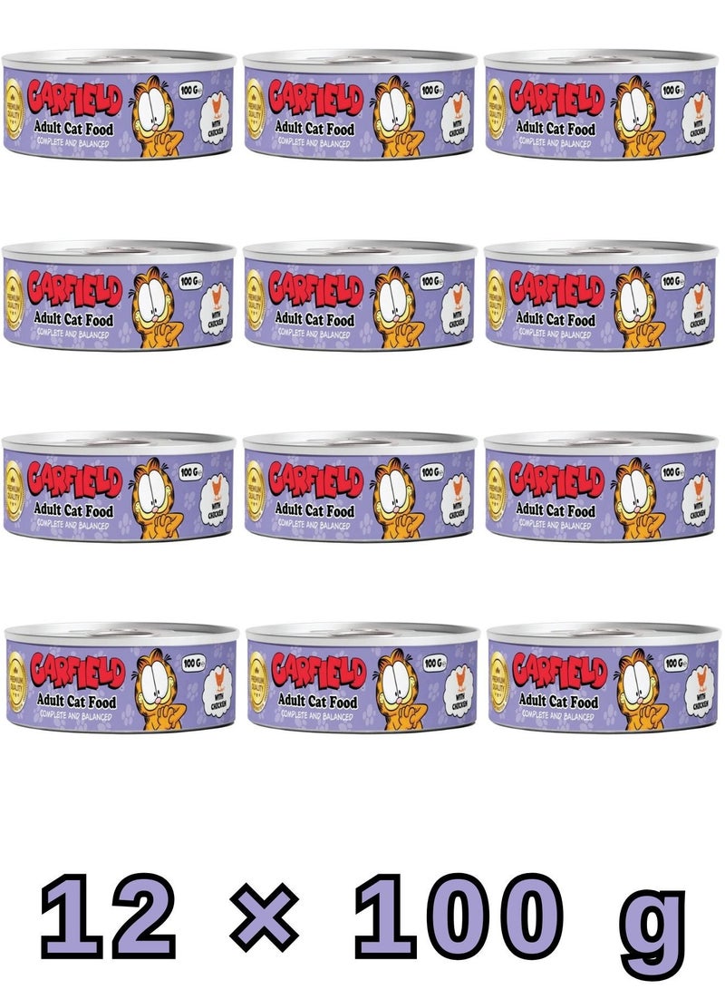 Garfield | Wet Food for Adult Cats with Chicken Flavor 100 g ×12 Pcs | Complete High Protein Nutrition for Daily Energy and Vitality | Balanced Formula for Digestive and Immune Support | Soft Moist Texture. - Image 1