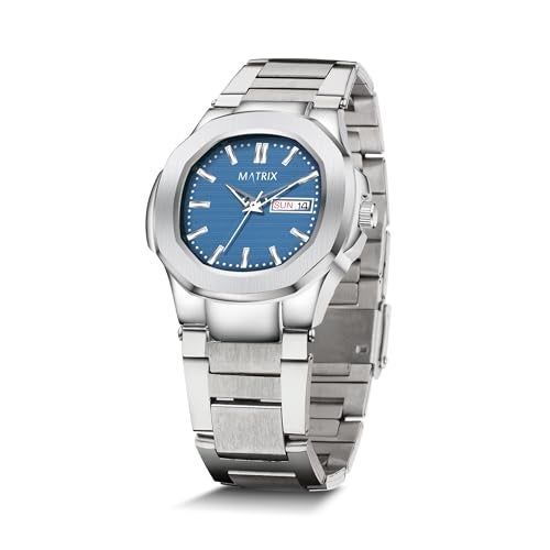 Matrix Octave Day & Date Functioning, Stainless Steel Strap Analog Watch for Men & Boys (Blue) - Image 1