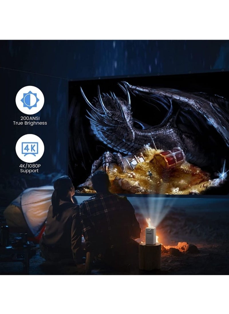 Generic - Mini Portable Projector 3D DLP Projector Built in 7800mAh Battery 200ANSI 1080P HD 4K Support 360 Speaker 120 Picture  4h Video Playtime for Home Outdoor Bluetooth Wifi Projector - Image 1