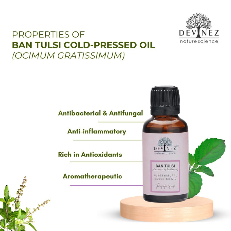 Devinez Ban Tulsi Cold-Pressed Oil, 30ml - 100% Pure Natural, Undiluted for Skin & Hair care, Slows Down Aging, prevents Acne, prevents Hair Loss, Dandruff care & Natural Remedies - Image 4