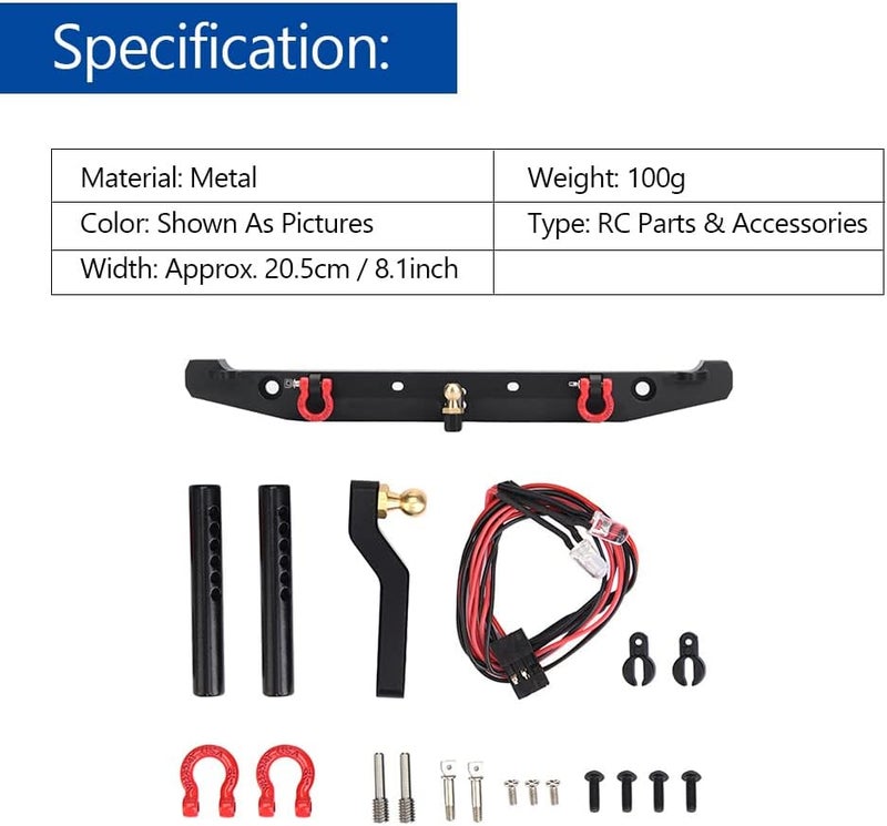 comfrt RC Car Rear Bumper, RC Crawler Metal Rear Bumper with LED Lights for 90046 Car Part - Image 4