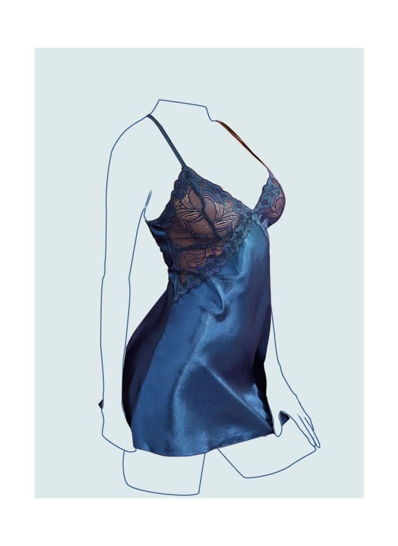 Generic Lace Floral V-Neck Sleeveless Lingerie Nightdress Set for Women  - Image 3