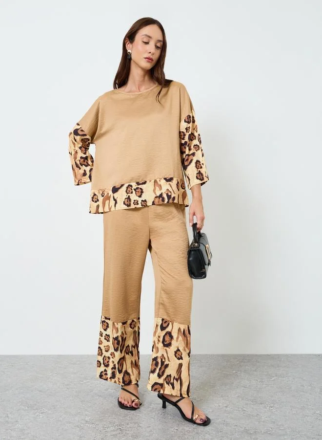 تايك تو Women Contrast Leopard Print Top and Pants Co-Ords