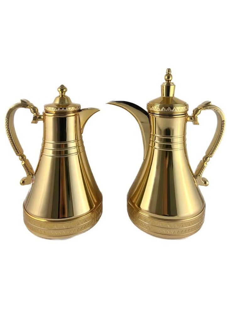 Homemaker Premium 2-Piece Gold Tea & Coffee Flask Set – 0.75L & 1L | Glass Inner, Steel Body | Elegant Design, Long-Lasting Hot & Cold Retention 