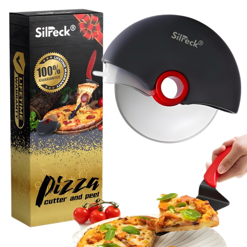 Pizza Cutter Wheel and Server Set  Effortless Slicing  Serving with Comfort Grip Handle  Smooth Cutter with Server I Pizza Peel Cake Slicer and Server