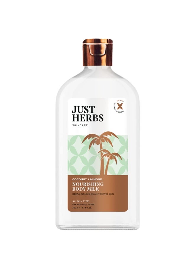 Just Herbs Nourishing Body Milk with Coconut & Almond for Men & Women | Hydrating Body Lotion for Winter Dryness- 300 ml  - Image 1