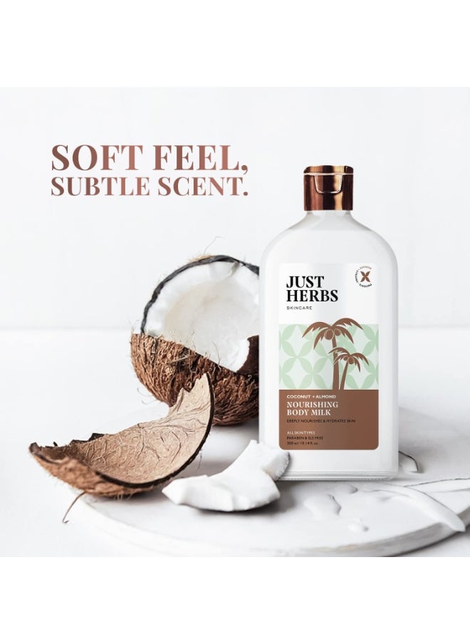 Just Herbs Nourishing Body Milk with Coconut & Almond for Men & Women | Hydrating Body Lotion for Winter Dryness- 300 ml  - Image 2