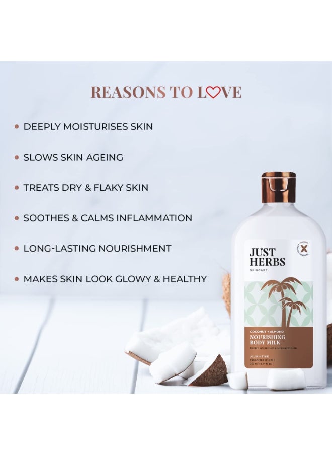 Just Herbs Nourishing Body Milk with Coconut & Almond for Men & Women | Hydrating Body Lotion for Winter Dryness- 300 ml  - Image 3