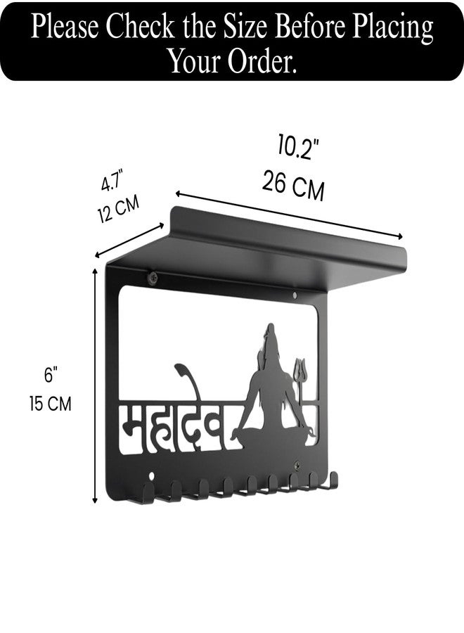 MEET DECOR Metal Mahadev Key Holder with Shelf & Mobile Stand | 9 Hooks Key Hanger Wall Mount No Drill | Multipurpose Key Rack Organizer for Home Entryway Kitchen | Decorative Wall Shelf - Image 2