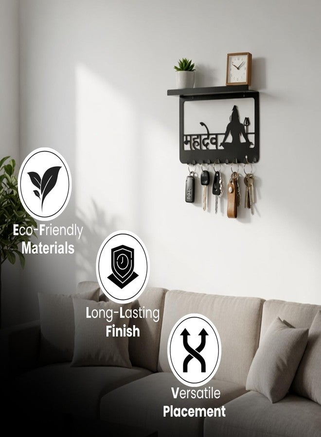 MEET DECOR Metal Mahadev Key Holder with Shelf & Mobile Stand | 9 Hooks Key Hanger Wall Mount No Drill | Multipurpose Key Rack Organizer for Home Entryway Kitchen | Decorative Wall Shelf - Image 3