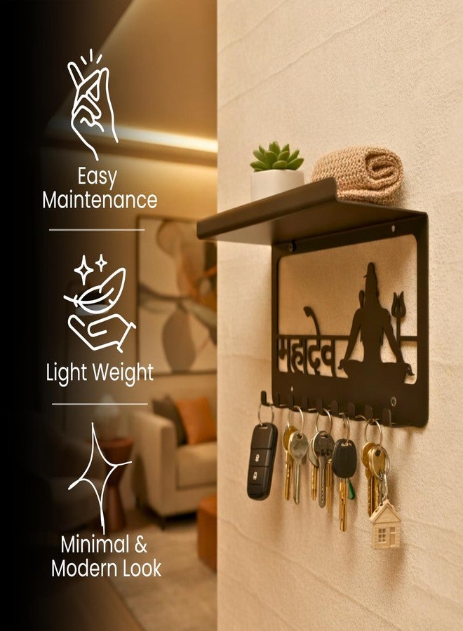 MEET DECOR Metal Mahadev Key Holder with Shelf & Mobile Stand | 9 Hooks Key Hanger Wall Mount No Drill | Multipurpose Key Rack Organizer for Home Entryway Kitchen | Decorative Wall Shelf - Image 4