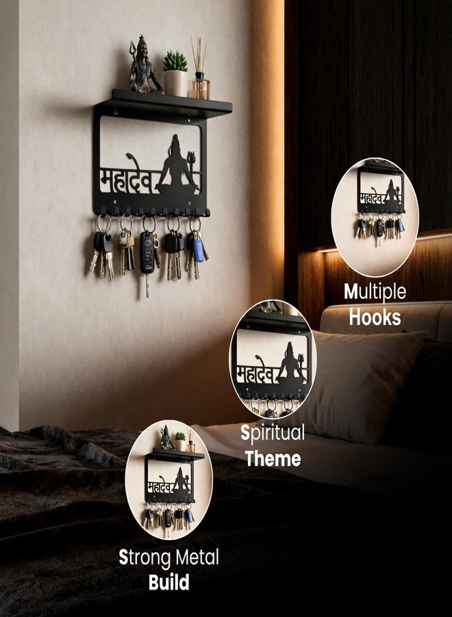 MEET DECOR Metal Mahadev Key Holder with Shelf & Mobile Stand | 9 Hooks Key Hanger Wall Mount No Drill | Multipurpose Key Rack Organizer for Home Entryway Kitchen | Decorative Wall Shelf - Image 5