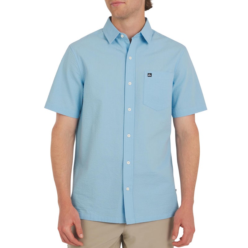 Quiksilver Men's Regular Fit Premium Cotton Short Sleeve Button Down Seersucker Shirt, Light Blue, Large - Image 1