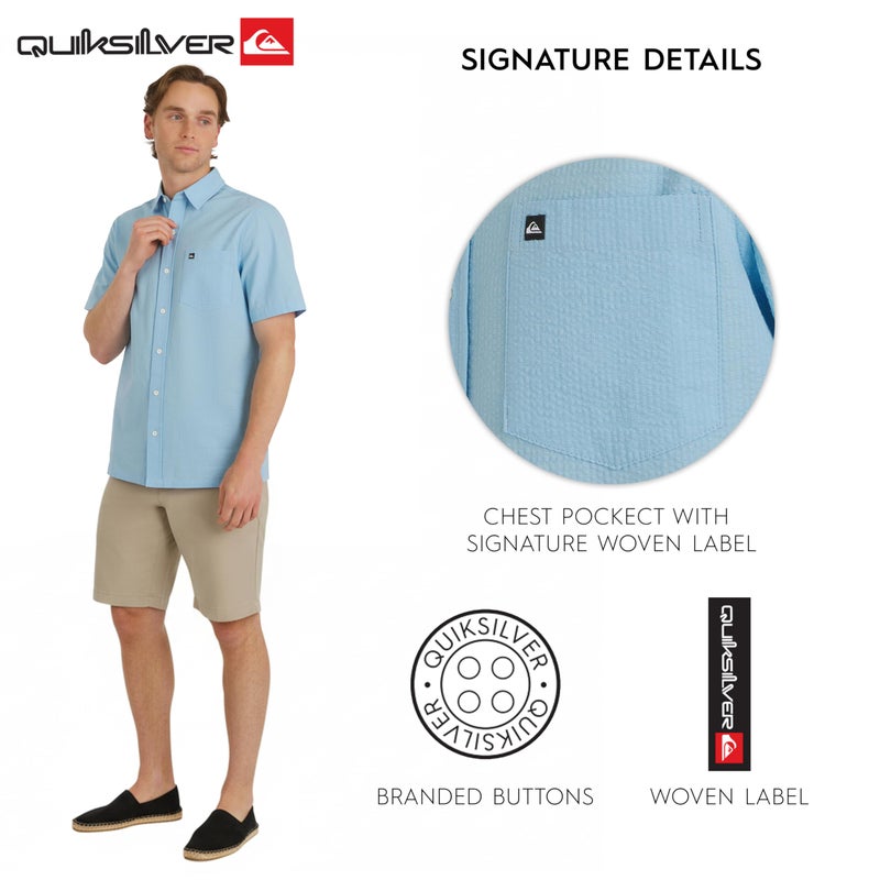 Quiksilver Men's Regular Fit Premium Cotton Short Sleeve Button Down Seersucker Shirt, Light Blue, Large - Image 5