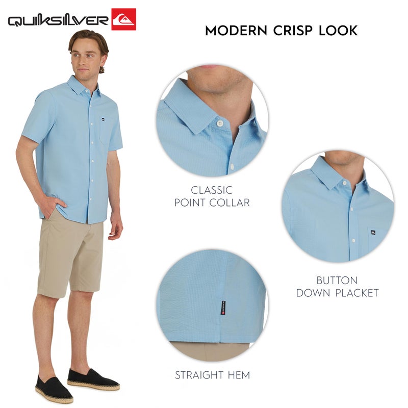 Quiksilver Men's Regular Fit Premium Cotton Short Sleeve Button Down Seersucker Shirt, Light Blue, Large - Image 4