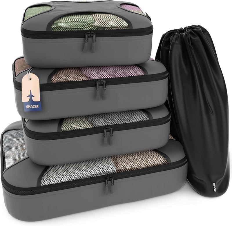 Shacke Pak - 5 Set Packing Cubes - Travel Organizers with Laundry Bag (Dark Grey) - Image 1