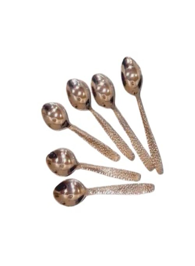 GAFFEL Stainless Steel 6 Pcs Baby Spoon Set (Hammered Handle)/Dinner Table Medium Spoon Set, Length 16.5cm,Thickness 1.5mm/ Cutlery Set Silver-6 Pcs Set - Image 1