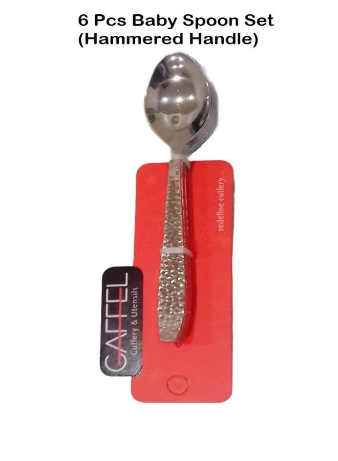 GAFFEL Stainless Steel 6 Pcs Baby Spoon Set (Hammered Handle)/Dinner Table Medium Spoon Set, Length 16.5cm,Thickness 1.5mm/ Cutlery Set Silver-6 Pcs Set - Image 5