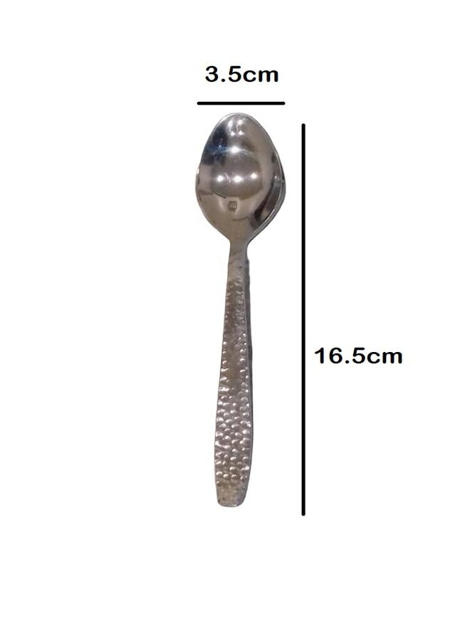 GAFFEL Stainless Steel 6 Pcs Baby Spoon Set (Hammered Handle)/Dinner Table Medium Spoon Set, Length 16.5cm,Thickness 1.5mm/ Cutlery Set Silver-6 Pcs Set - Image 2