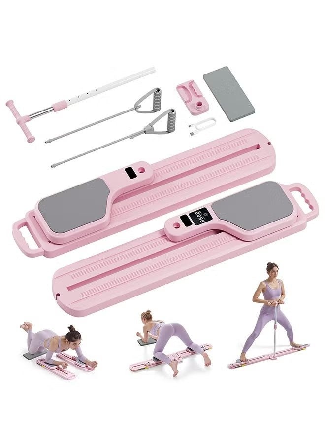 ELTRAZONE Multifunctional Pilates Reformer Machine with Smart Display, Home Pilates Board with Resistance Bands, Full Body Workout Equipment for Strength Training, Core Exercise & Fitness Training Set, Pink - Image 1