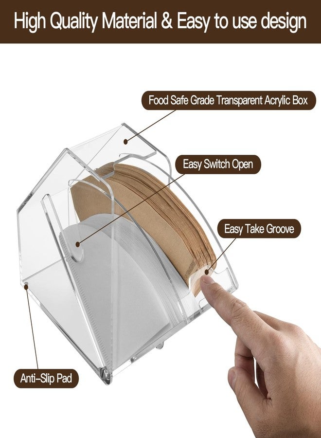 Homakover Coffee Filter Holder With Lid - Acrylic Paper Dispenser Rack Storage Box Organizer, Damp-proof Fit #1234 Cone & V60 Filters for Coffee Shop Office Counter (Clear) - Image 5