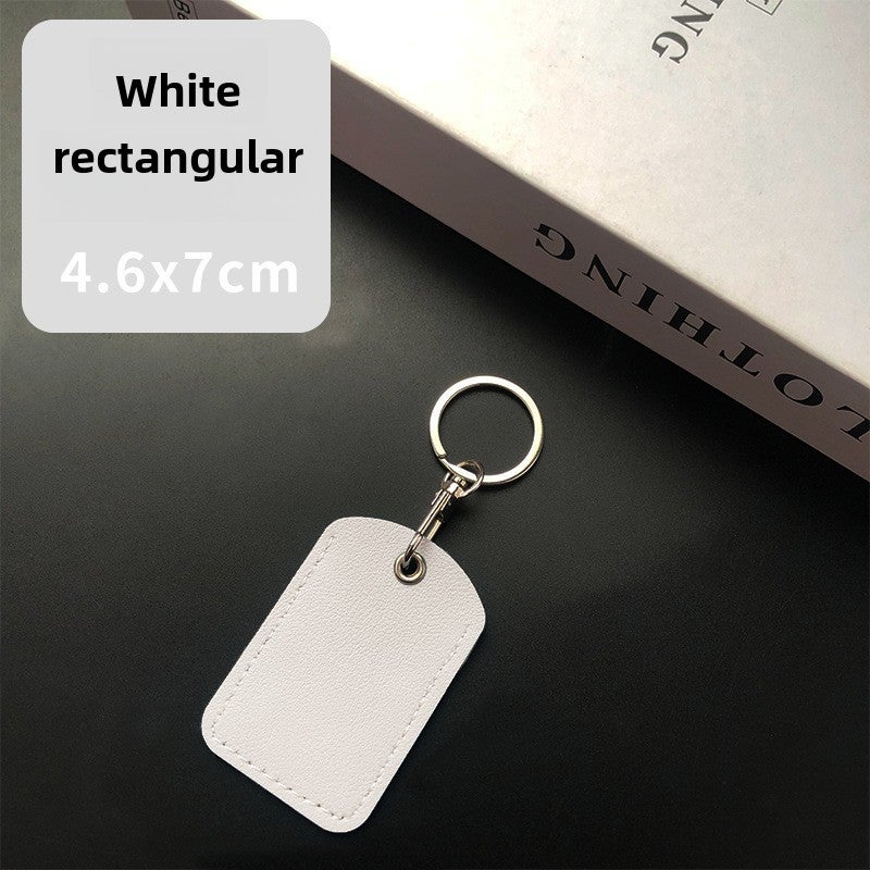 Rectangular PU Leather Keychain Card Holder White rectangle 