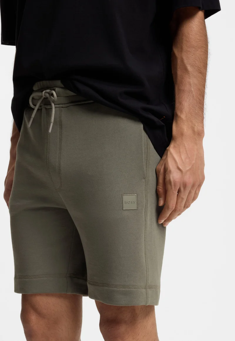 BOSS Open Grey Cotton-terry shorts with logo patch for Men | Best Price UAE