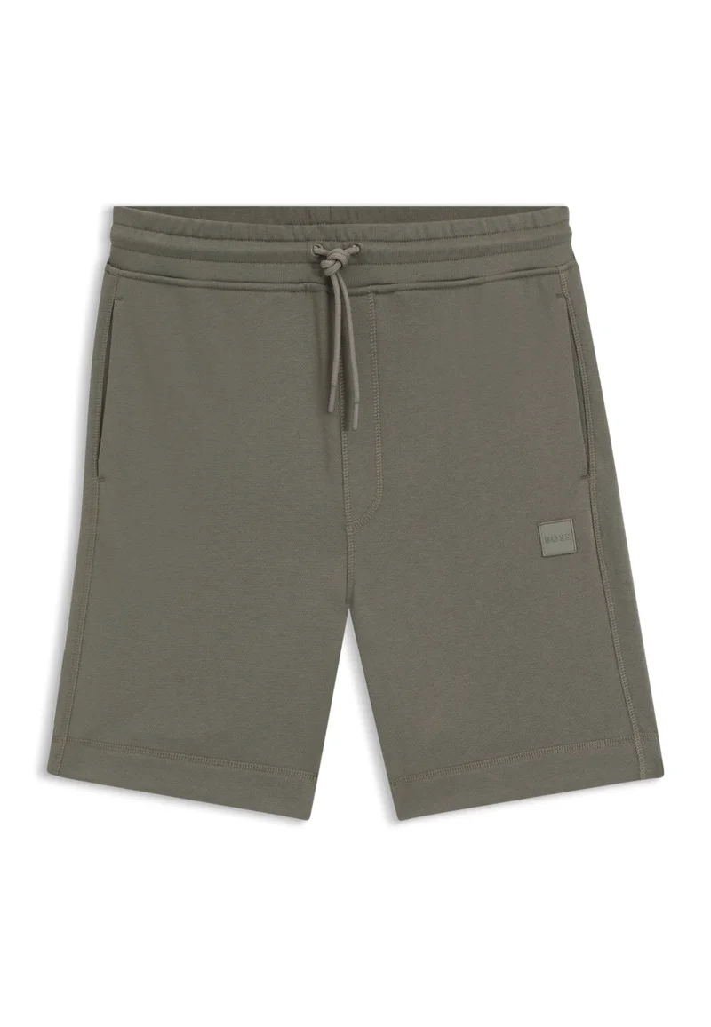 BOSS Open Grey Cotton-terry shorts with logo patch for Men | Best Price UAE