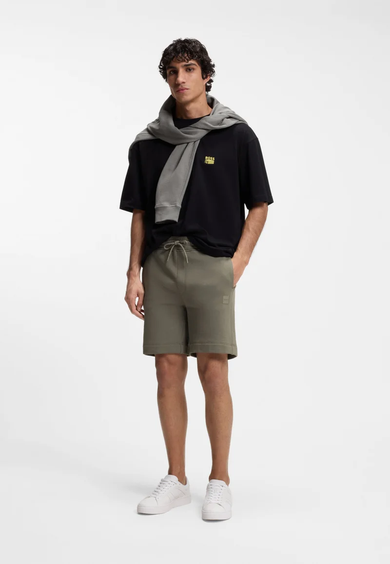 BOSS Open Grey Cotton-terry shorts with logo patch for Men | Best Price UAE