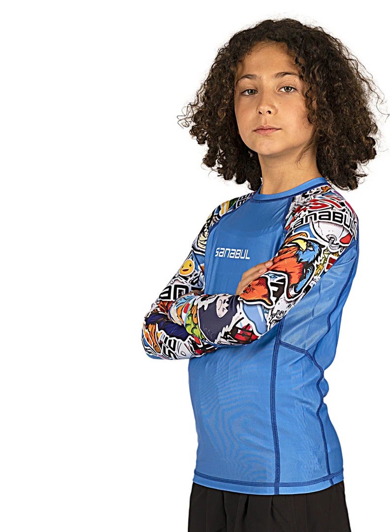 Sanabul  SB Kids Rash Guard Roar Rage Blue X-Large – Protective Compression Shirt for Children in Martial Arts & MMA - Image 2