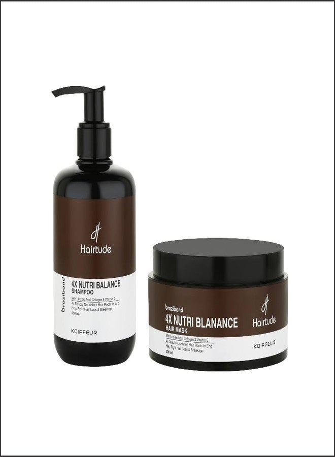 KOIFFEUR شامبو وقناع Koiffeur Hairtude Brazibond 4X Nutri Balance لعلاج تساقط الشعر وتقصفه (خالي من الملح) (250 مل شامبو + 200 مل قناع) - Image 1