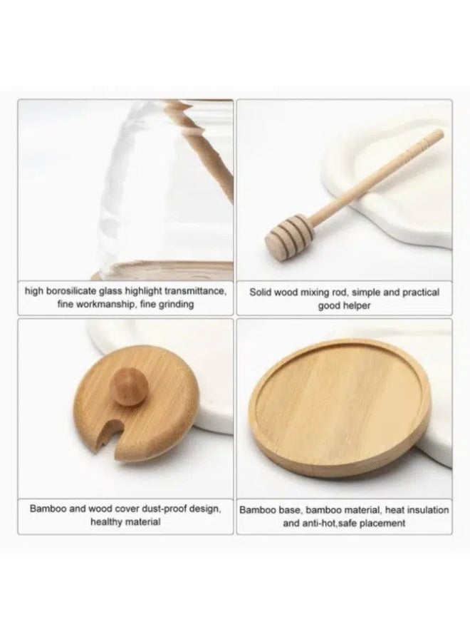 Glass Honey Jar With Wooden Spoon and Coaster, Cute Bee Decoration 500ml - Image 3
