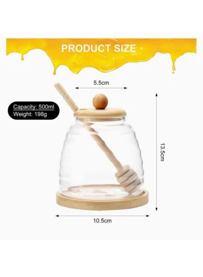 Glass Honey Jar With Wooden Spoon and Coaster, Cute Bee Decoration 500ml - Image 4