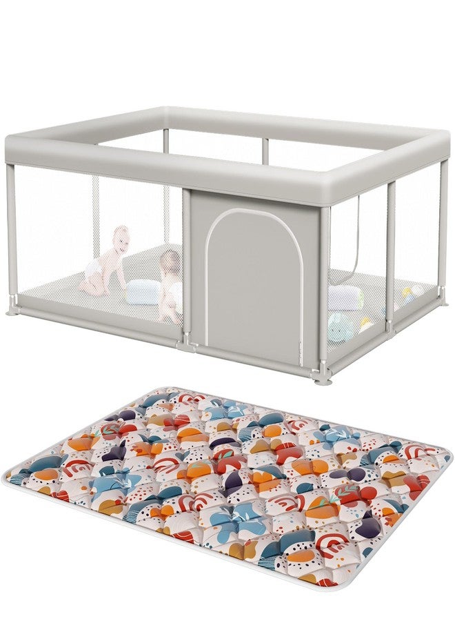 Hiaksedt 65 x 50 Inch Baby Playpen with Mat, PlayPen for Babies and Toddlers, Sturdy Safety Play Yard for Indoor & Outdoor with Zipper Gates - Image 1