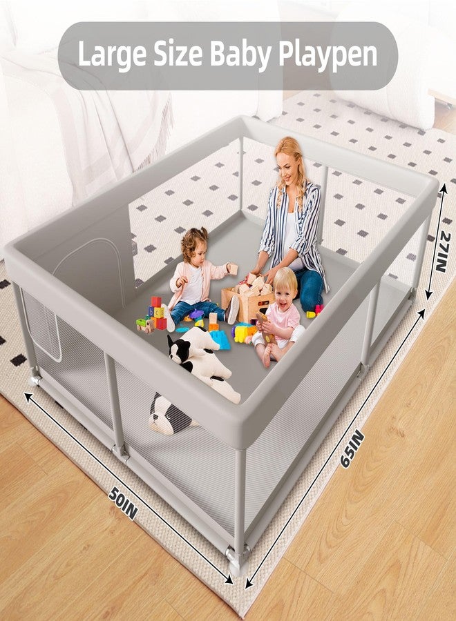 Hiaksedt 65 x 50 Inch Baby Playpen with Mat, PlayPen for Babies and Toddlers, Sturdy Safety Play Yard for Indoor & Outdoor with Zipper Gates - Image 2