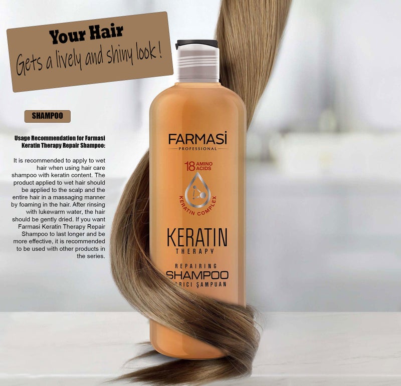 FARMASi Keratin Theraphy Repairing Shampoo for Dry and Damaged Hair 360 ml, 12.2 fl.oz - Image 2
