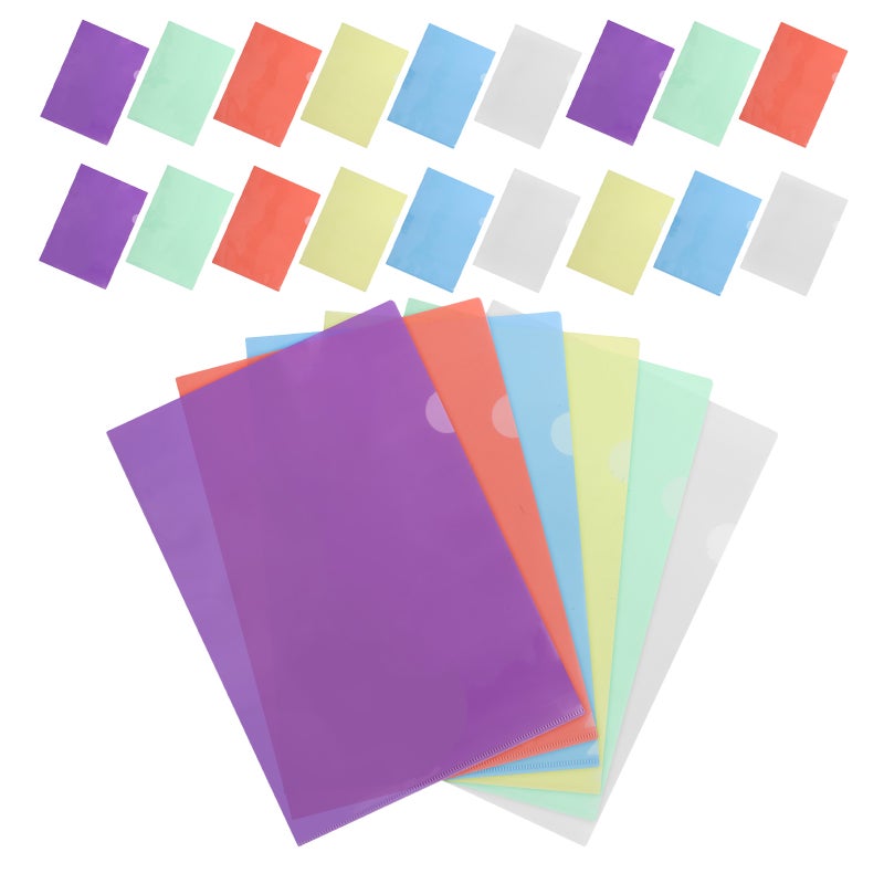 24Pcs Waterproof L Shaped File Folders Assorted Color Plastic Document Sleeves for Home Organization - Image 1